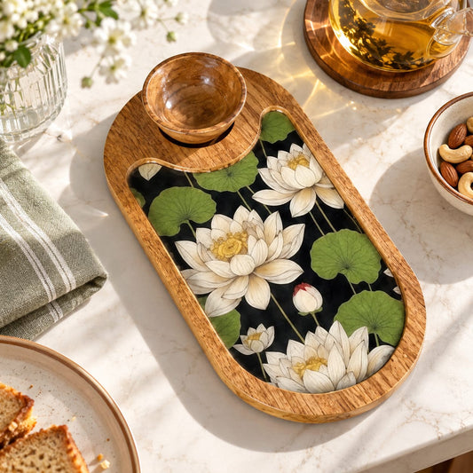 White Lotus Oval Platter With Bowl